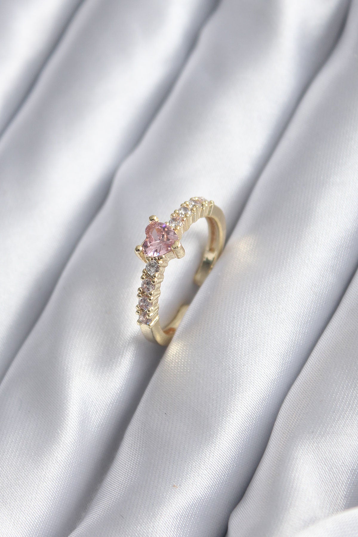 Pink Crystal Heart Shaped Ring
