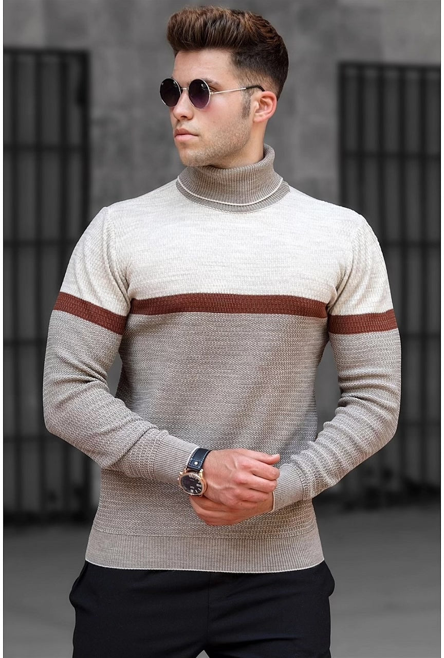 Men Beige Turtleneck Sweater